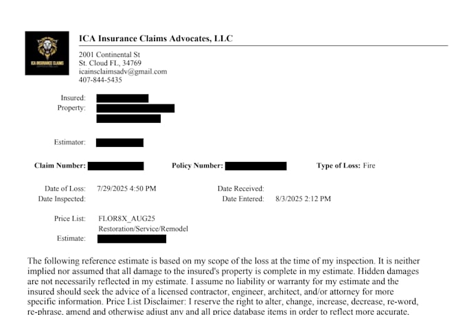 write a professional xactimate insurance estimate